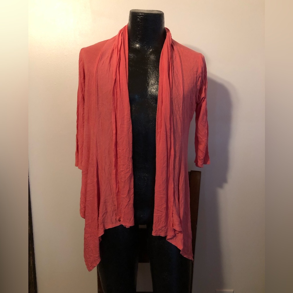 Rachel Coral Open-Front Lightweight Draped Cardigan sz small /med